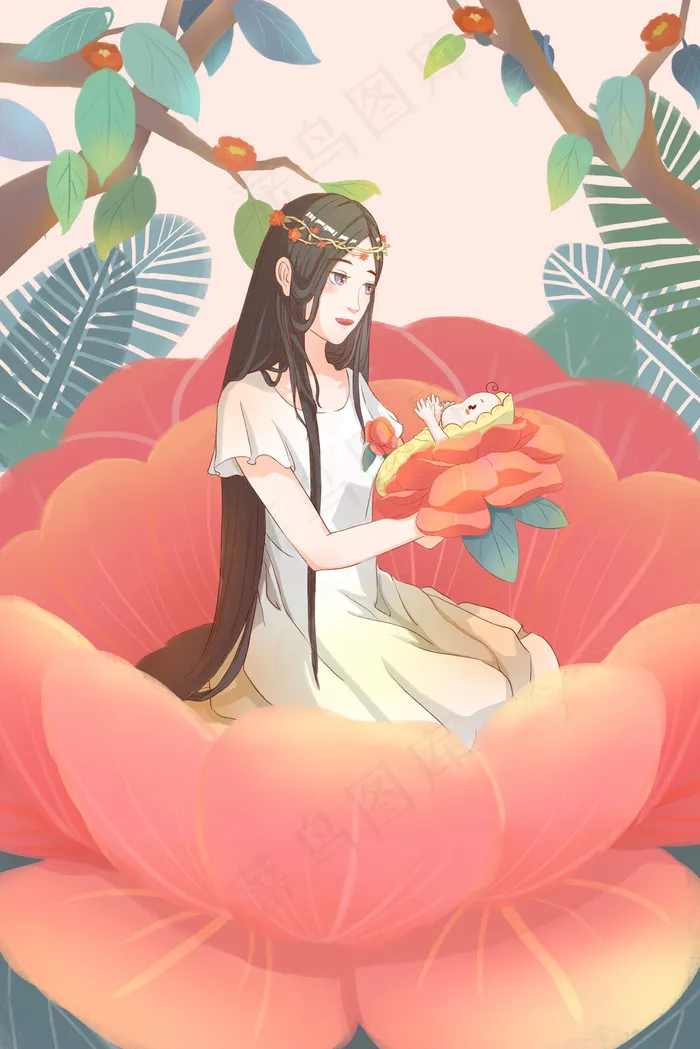 母亲节花仙子母亲抱婴儿(3545X5315(DPI:299))psd模版下载