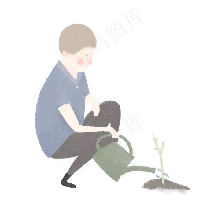 植树节给树苗浇水的男孩