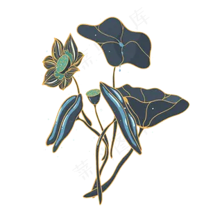 可爱流水荷花荷叶莲花,免抠元素