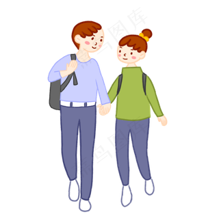 手绘矢量免抠卡通可爱情侣秋游旅