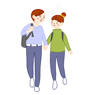 手绘矢量免抠卡通可爱情侣秋游旅