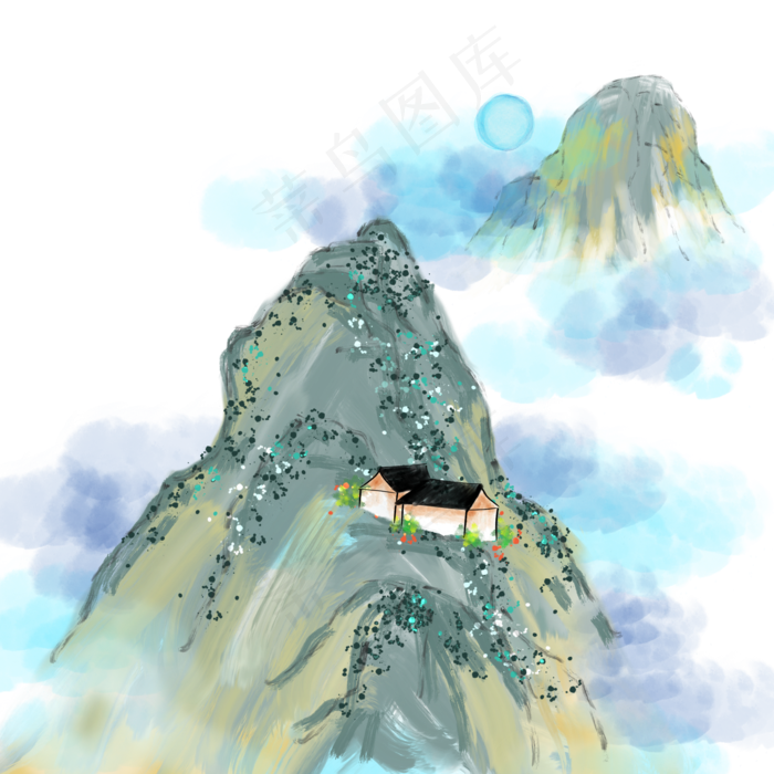 水墨风景画国画(2000X2000(DPI:300))psd模版下载