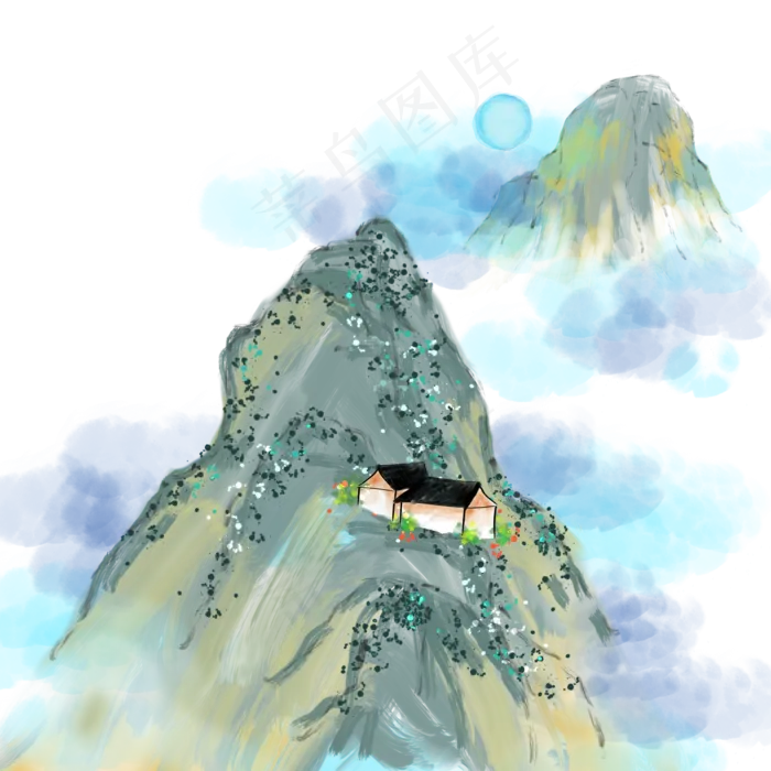 水墨风景画国画(2000X2000(DPI:300))psd模版下载