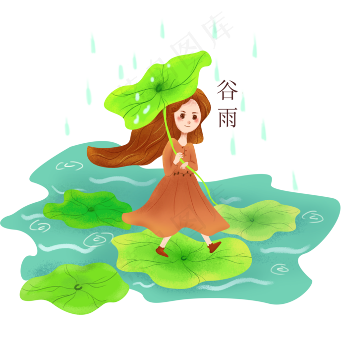 谷雨拿着叶子的小女孩