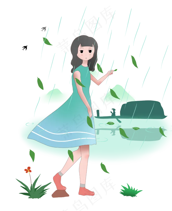 清明节女孩下雨(2480X3044(DPI:300))psd模版下载