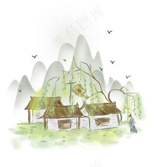 中国风酒肆外的古人,免抠元素