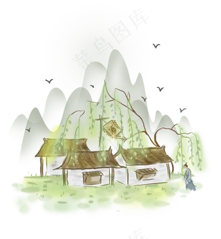 中国风酒肆外的古人,免抠元素