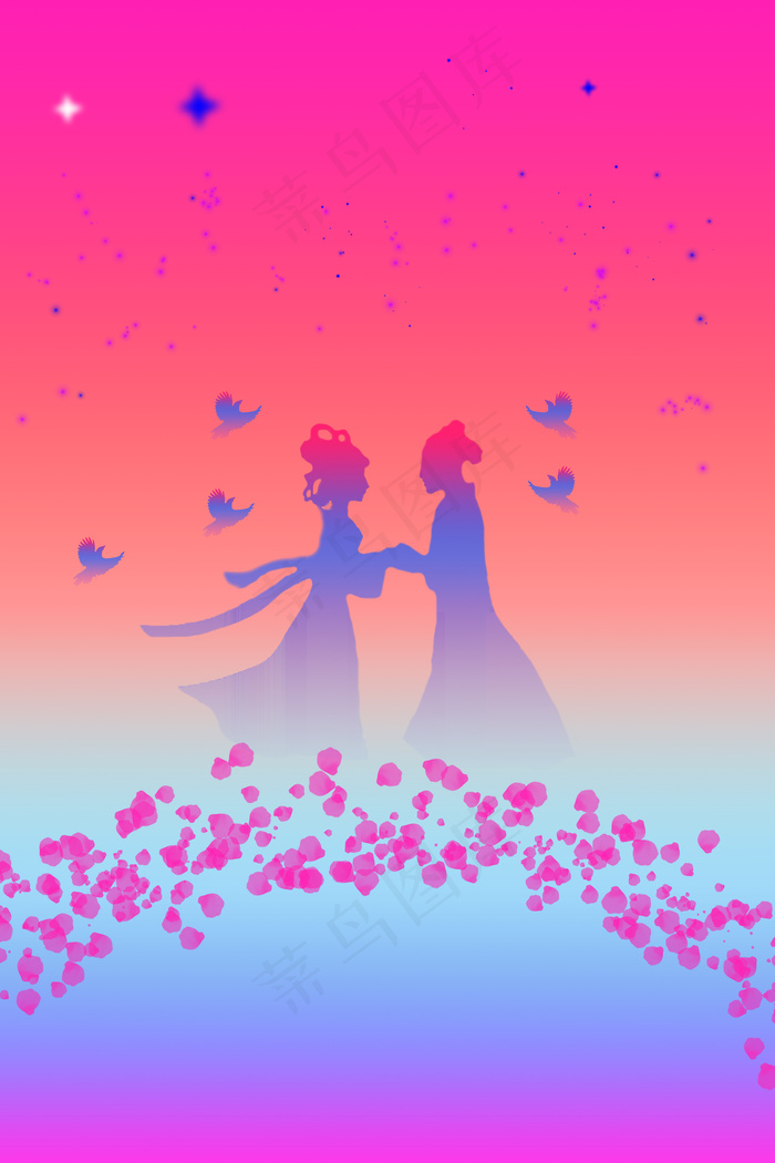 七夕情人节牛郎织女(3545*5315px 	      )psd模版下载