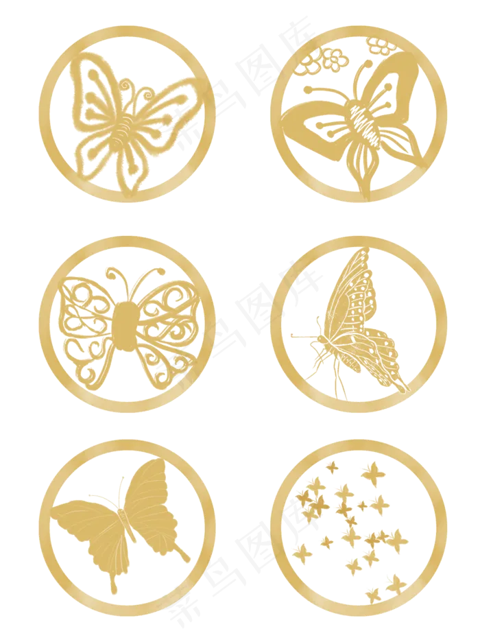 金色蝴蝶印章设计元素(3072X4107(DPI:300))psd模版下载