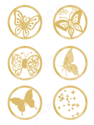 金色蝴蝶印章设计元素