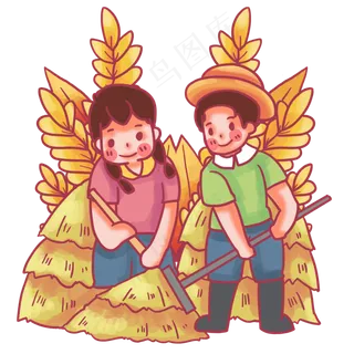 芒种节气处理稻秆,免抠元素