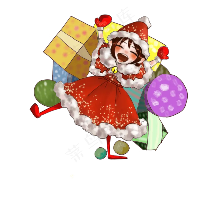圣诞节小女孩开心的抱着礼物(2000X2000)