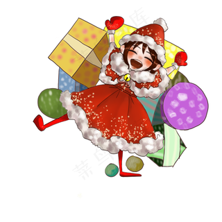 圣诞节小女孩开心的抱着礼物