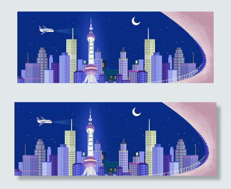 矢量扁平卡通城市夜景