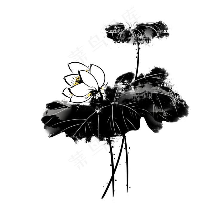 中国风水墨荷花(2000X2000(DPI:299))psd模版下载
