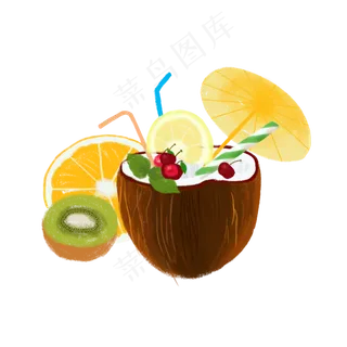 夏季清凉水果椰子猕猴桃果汁橙子