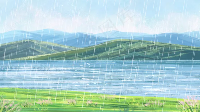 雨水节气春景展板(2880*1620px 	      )psd模版下载