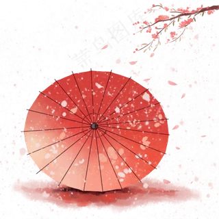 唯美水彩红伞