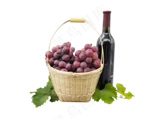 果篮装葡萄和葡萄酒