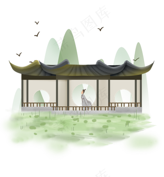 中国风中式庭院里的少女