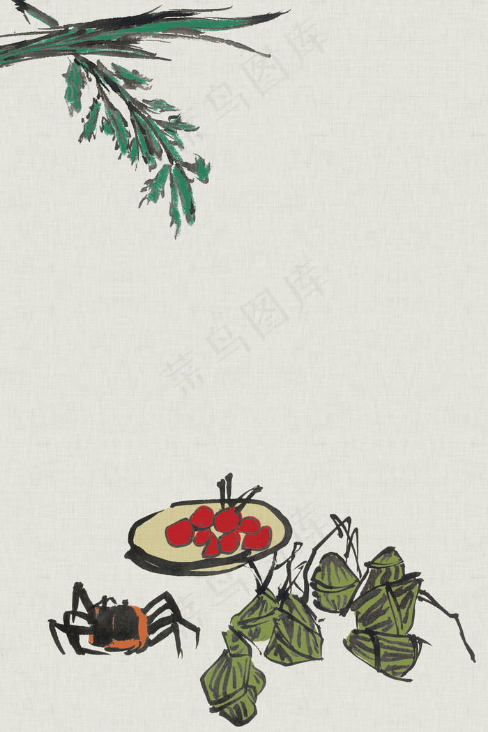 复古端午节工笔画背景素材