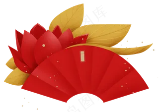 农历新年花卉中国风扇形文字框,免抠元素