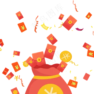 红包雨抢红包手绘,免抠元素