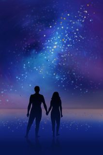 蓝色系梦幻冷色调浪漫星空人物剪影