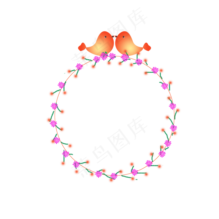 两只小鸟花朵边框,免抠元素