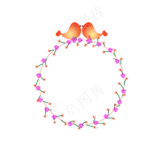 两只小鸟花朵边框,免抠元素