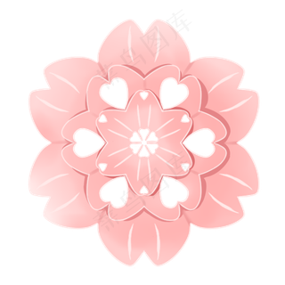 节日粉色立体剪纸花,免抠元素