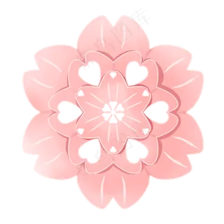 节日粉色立体剪纸花,免抠元素