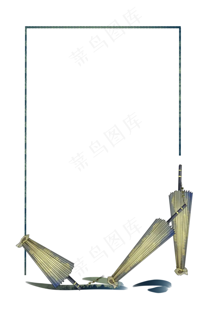 清明节雨伞手绘边框,免抠元素(2000X3000(DPI:96))psd模版下载