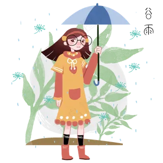 谷雨打伞的小女孩