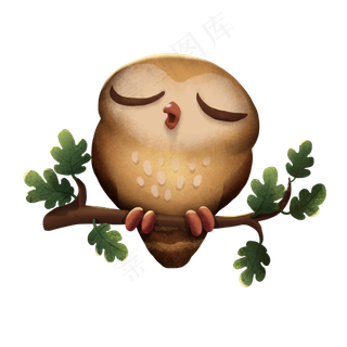 树枝上的猫头鹰手绘素材