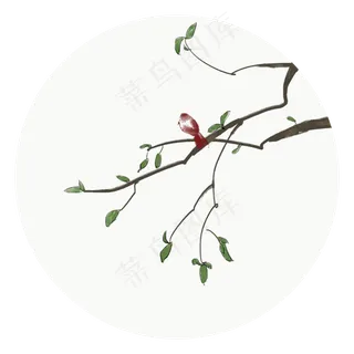 中国风树枝上的鸟装饰元素,免抠元素