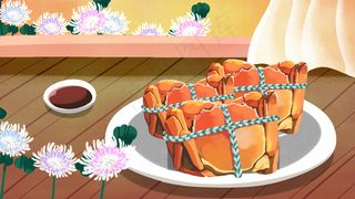 黄色系卡通手绘风立秋节气螃蟹配图