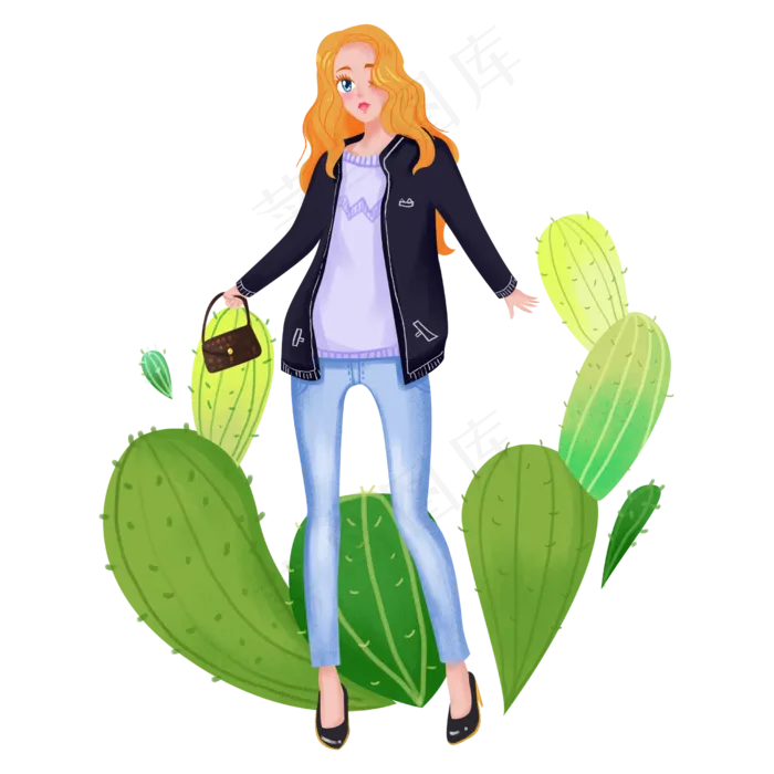 卡通三八妇女节美丽女性之休闲女,免抠元素(2500X2500(DPI:300))psd模版下载