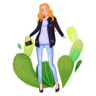 卡通三八妇女节美丽女性之休闲女,免抠元素