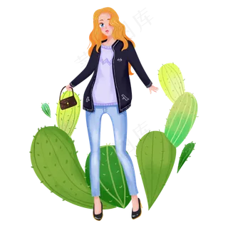 卡通三八妇女节美丽女性之休闲女,免抠元素