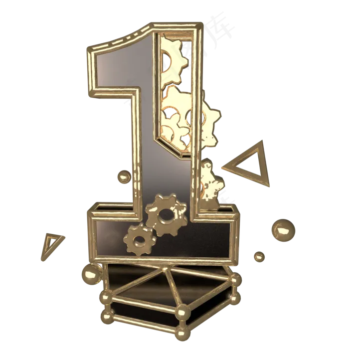 C4D黑金风机械风酷炫风倒计时数字1