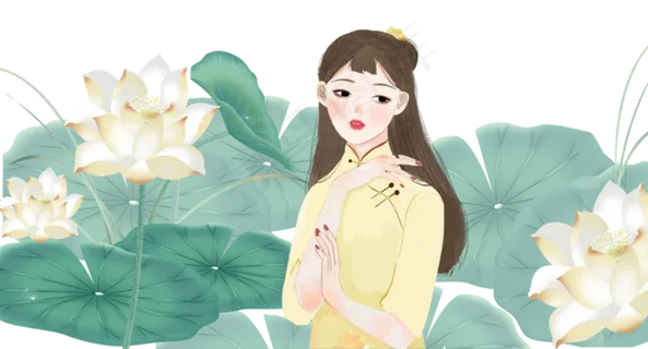 手绘卡通荷花里的古典美人 手绘卡通荷花里的古典美人