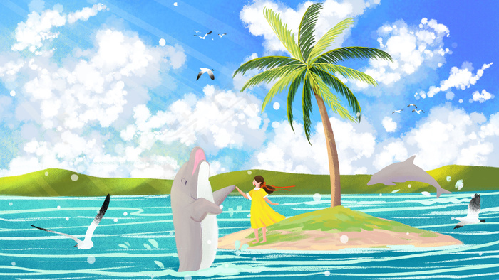 保护动物和谐相处之海豚(2880*1620px 300 dpi )psd模版下载