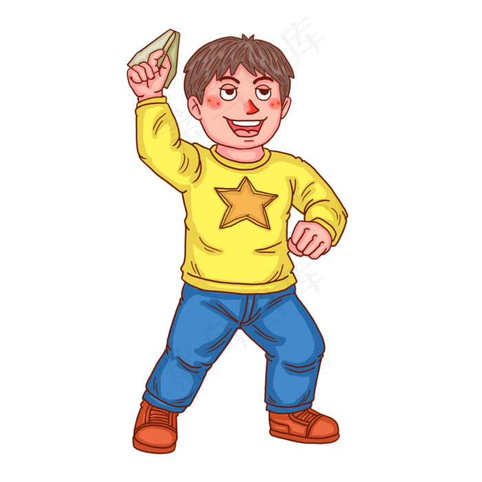 六一儿童节玩纸飞机小男孩人物