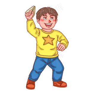 六一儿童节玩纸飞机小男孩人物