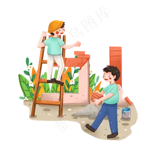 砌五一造型砖的工人