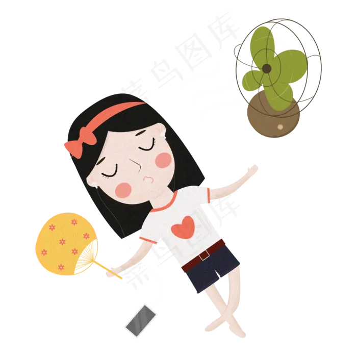 夏天小暑大暑女孩吹风扇降温插图
