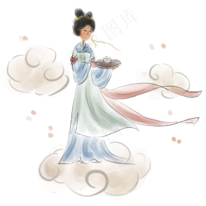 水墨云彩上的仙女,免抠元素