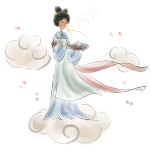 水墨云彩上的仙女,免抠元素