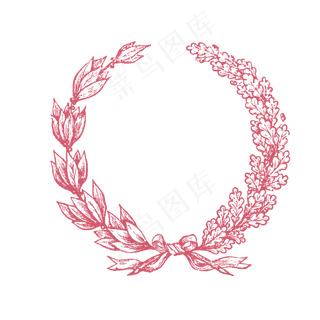 粉红色不对称花纹免抠鲜花花环